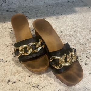 Black & gold jeweled mules